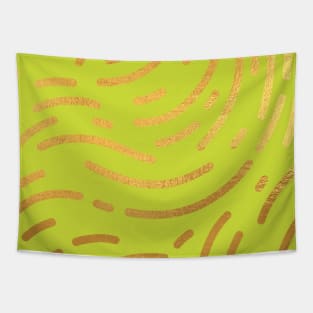 Lime Gold colored abstract lines pattern Tapestry