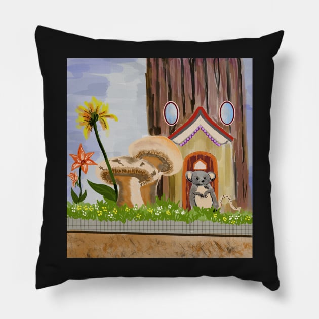 Mouse and a House Pillow by CATiltedArt