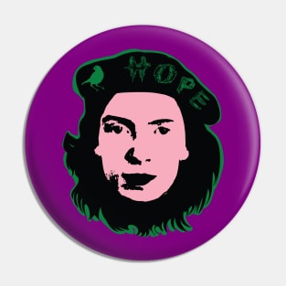 HOPE is the Thing With Feathers Emily Dickinson Che Guevara Pop art design Dark Lime Green  Version Pin