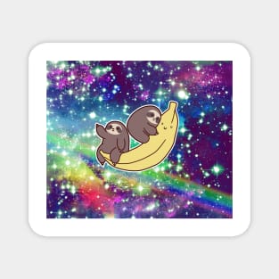 Sloths and Giant Banana Rainbow Space Magnet