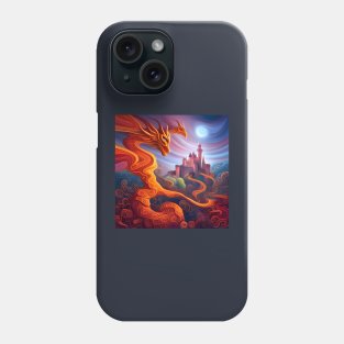 A psychedelic painting of dragons and castles. Phone Case