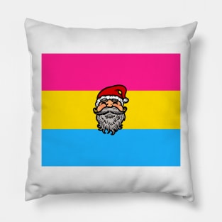 Drawing of Santa Claus face on Pansexual pride flag background t Pillow