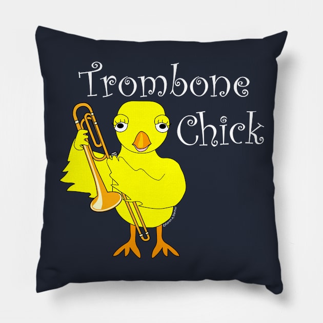 Trombone Chick White Text Pillow by Barthol Graphics