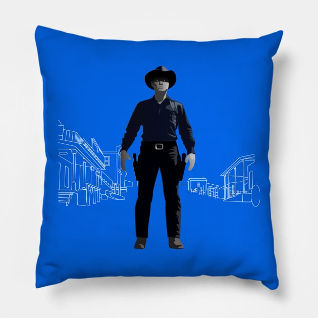 Robot Gunslinger Pillow by solublepeter