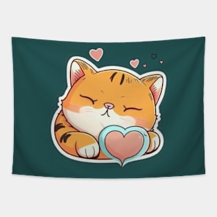 Sleepy Cat Valentine's Day Tapestry