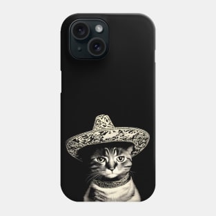 Cat wearing sombrero hat - vintage Phone Case