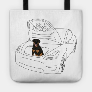 Rottie in a Tesla Model 3 Frunk Tote