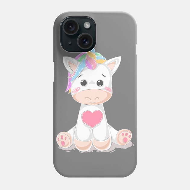 Cute Little Unicorn With Heart, Line Drawing White, Pink, Purple, Green & Yellow Phone Case by Vegan Squad