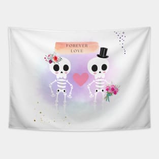 Happy Valentine, Funny Skeleton, Floral Forever Love Tapestry