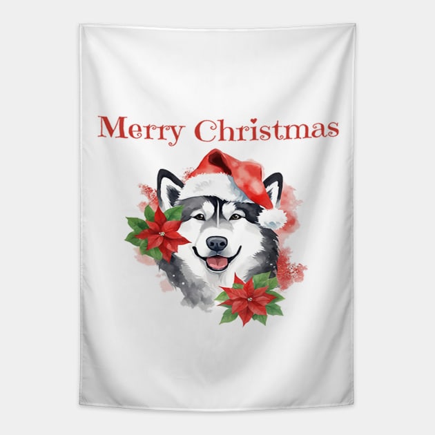 Alaskan Malamute Christmas, Holiday, X-mas, Dogs, Animal Lovers, Pets Tapestry by BirdsnStuff