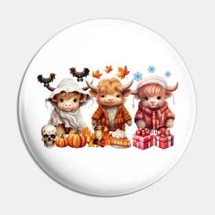 Happy Hallothanksmas Highland Cow #1 Pin