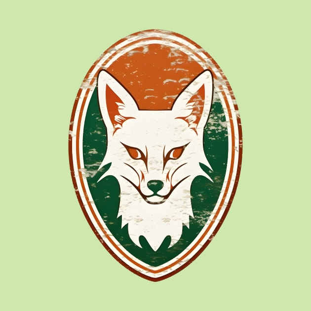 Fox head on a vintage distressed oval crest by Clearmind Arts