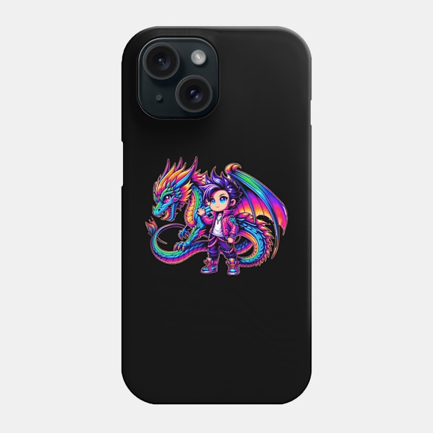 Chibi Boy Drago 80s Airbrush Neon Retro Anime Kawaii Phone Case by Lavender Celeste