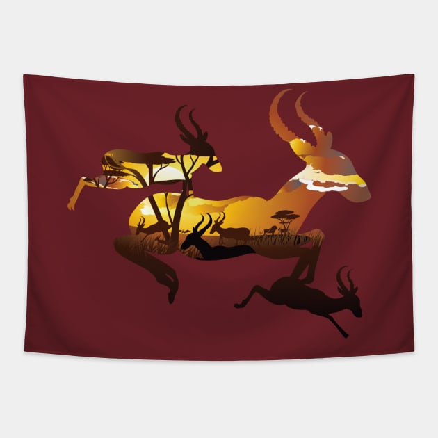 Sunset Landscape with Antelopes Tapestry by AnnArtshock