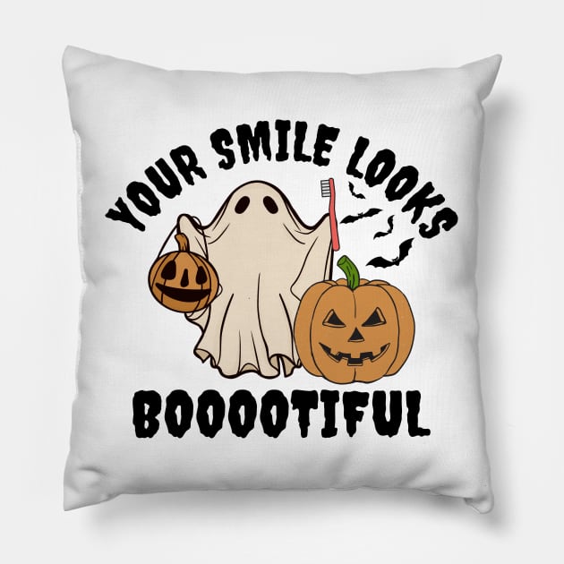 Retro Dental Halloween Funny Dental Hygienist Assistant Tech Halloween Pillow by Nisrine