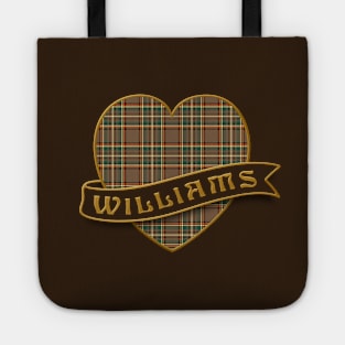 The. WILLIAMS Family Tartan Heart & Ribbon Retro-Style Insignia Design Tote