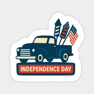 Independence Day vintage truck USA flag design Magnet