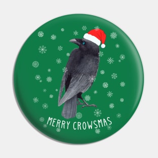 Funny "Merry Crowsmas" Christmas Crow & Snow Pin