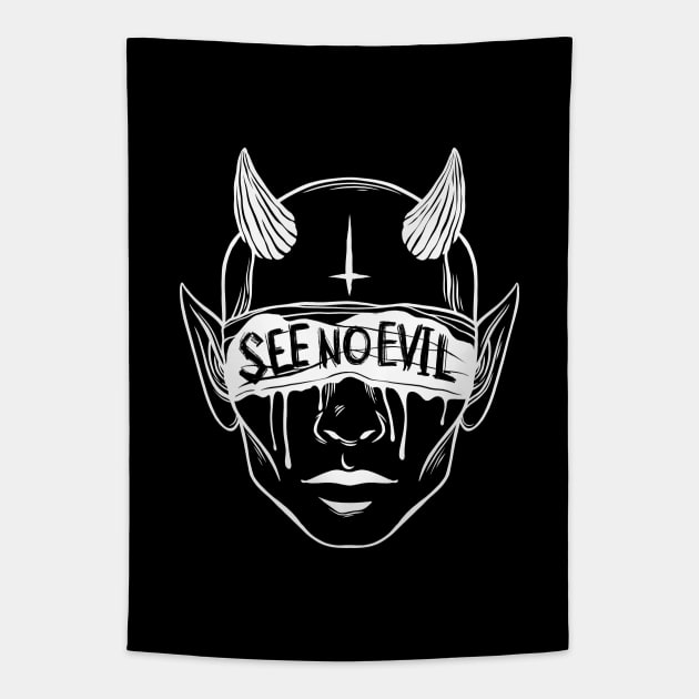 Devils head. See no evil Tapestry by OccultOmaStore