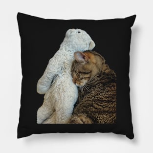 tabby cat with a teddy beat cute funny meme Pillow