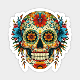 Floral Sugar Skull, Calavera on Green Background Magnet