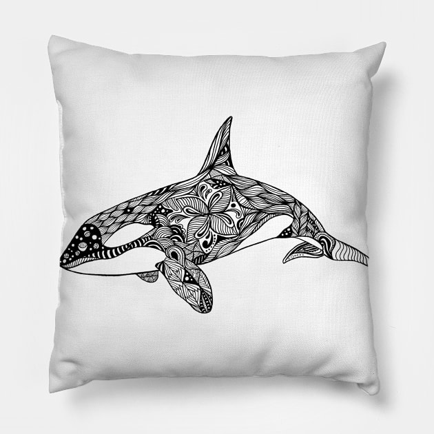 Zentangle style orca Pillow by Prettielilpixie