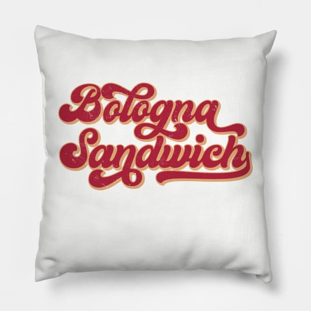 Bologna Sandwich, Funny Retro Baseball Style Foodie Pillow by emmjott