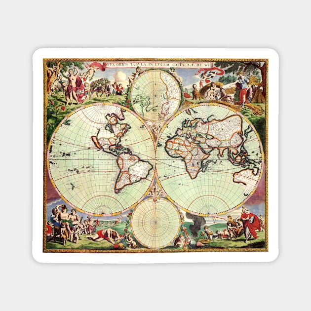 Antique Double Hemisphere Map by Frederick de Wit, c1665 Magnet by MasterpieceCafe