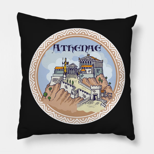 Athens city hand draw medieval illustration Pillow by qpiii