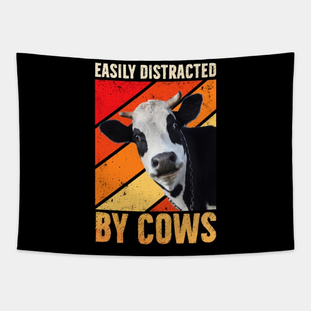 Easily Distracted By Cows Funny Cow Farmer Women Men Farm Tapestry by reginaturner
