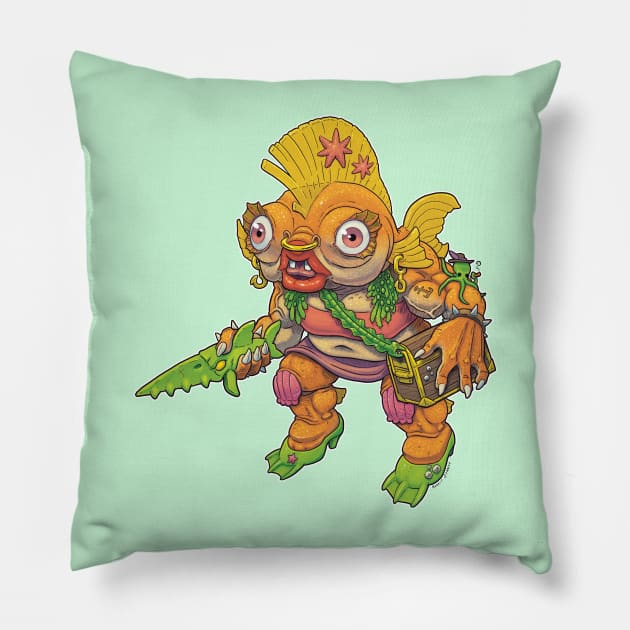 Goldie the Streetwalking Goldfish with a Heart of Gold. Pillow by JENNEX