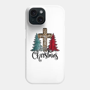 Merry Christmas Tree Lights Buffalo Plaid Red Jesus Cross Shirt Phone Case