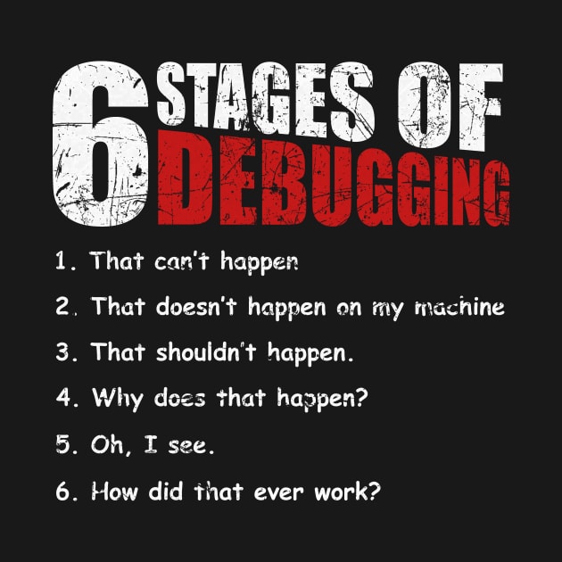 6 Stages of Debugging Bug Coding Computer Programmer T-Shirt by blimbercornbread