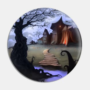 Spooky Halloween Town Artwork Pin