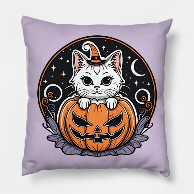 Halloween Pumpkin with Cute Cat Pillow by LisaHartjesx