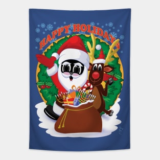 Happy Holidays Zapped Kat Santa and Rudolph by Swoot Tapestry