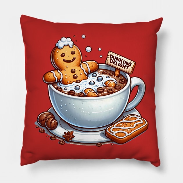 Dunking Delight - Gingerbread cookie and coffee Pillow by PrintSoulDesigns