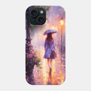 A woman with an umbrella walks along the evening street in the rain. Phone Case