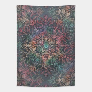 Winter Sunset Mandala in Charcoal, Mint and Melon Tapestry