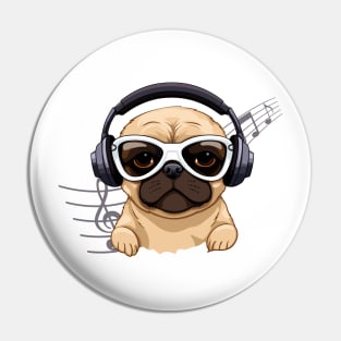 Dog Breeding Retro Pugs Cute Puppies with Headphone Musical Instrument for dogs lover Pin