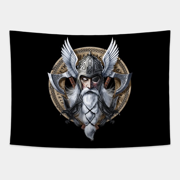 Norse Viking God Odin Tapestry by underheaven