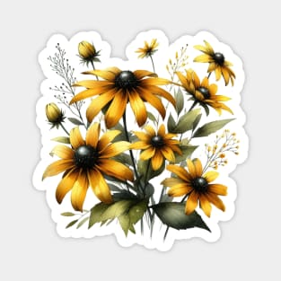 Vintage Black Eyed Susan Botanical Magnet