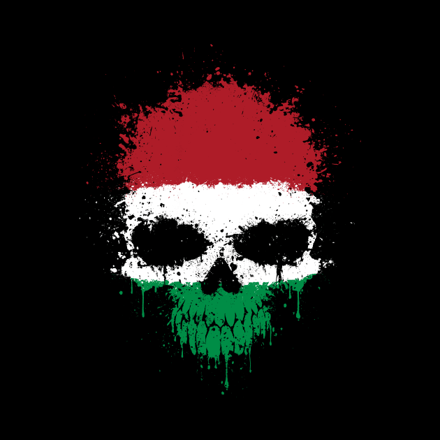 Chaotic Hungarian Flag Splatter Skull by jeffbartels
