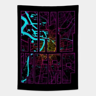 Antwerp, Belgium City Map Typography - Neon Tapestry