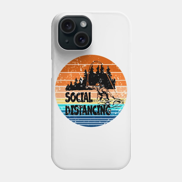 Social Distancing - Fly Fishing - Great Gift For The Fishermen - Retro Colors & Black Lettering Logo - Distressed Look Phone Case by RKP'sTees