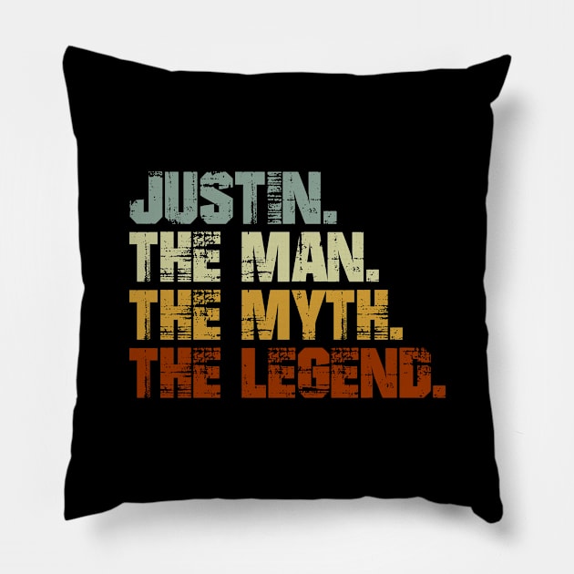 Justin The Man The Myth The Legend Pillow by designbym