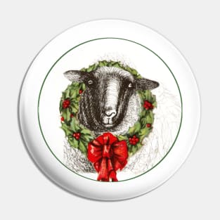 Sheep wearing a holly wreath with red bow Pin