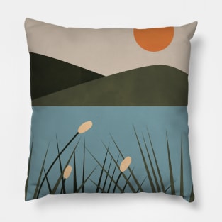 Mountain Lake Sun Boho Print Pillow