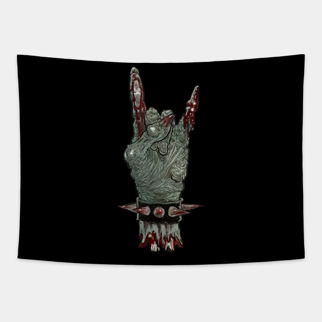 Zombie Horns Up Sigh Hand Gesture Tapestry by rsacchetto