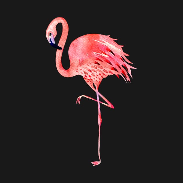 Pink Flamingo in Coral Orange Shade, Watercolor by PixDezines